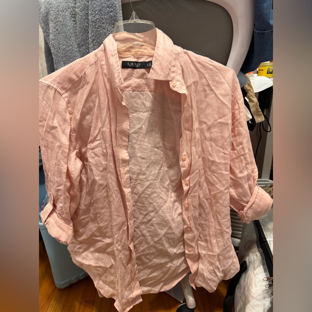 Lauren Ralph Lauren Pink Linen Button-Down Shirt – Size L